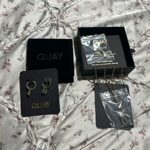 Quay Australia Gold Lock Earrings and eye glass chain